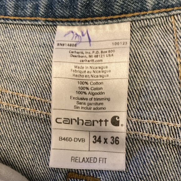 Carhartt mens denim jeans 34/36 work leisure rugged 100% cotton - Picture 6 of 7